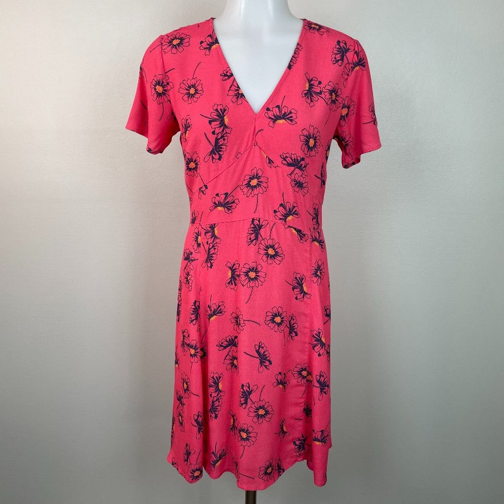 Gap A-Line Dress 2 Pink Blue Floral Sundress Short Sleeve V-Neck Women's